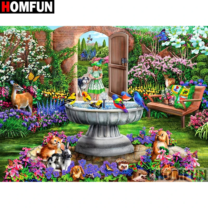 Алмазная 5D картина HOMFUN сделай сам вышивка крестиком Девочка животное пейзаж
