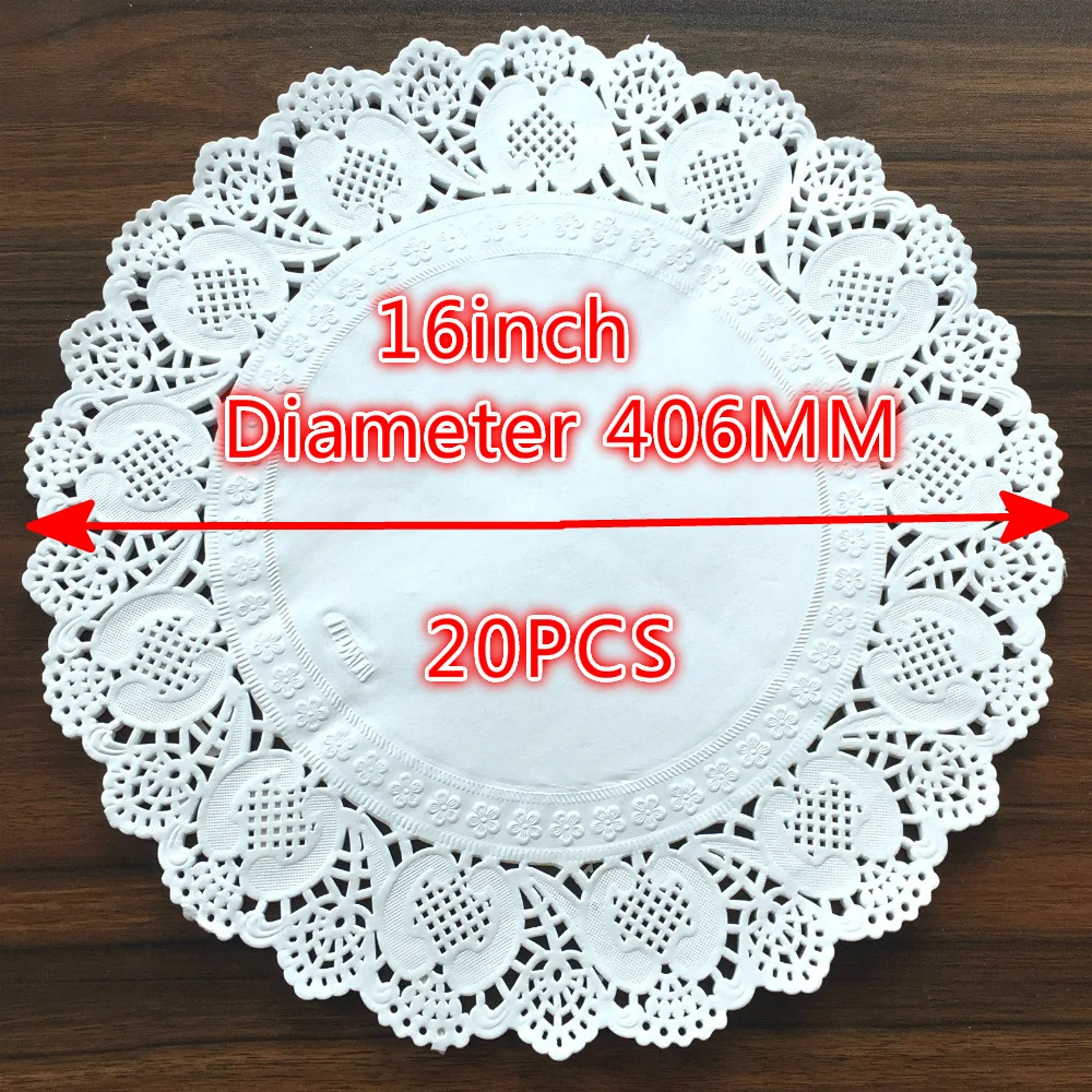 

20Pcs 16" diameter 406mm White Paper pads Paper mats Lace Doilies Craft for Cake Wedding Party Decoration doyleys