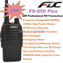 2014 New FDC FD-850 Plus 10W walkie talkie UHF 400-470MHz Professional Transceiver walkie talkie 10km waterproof two way radio