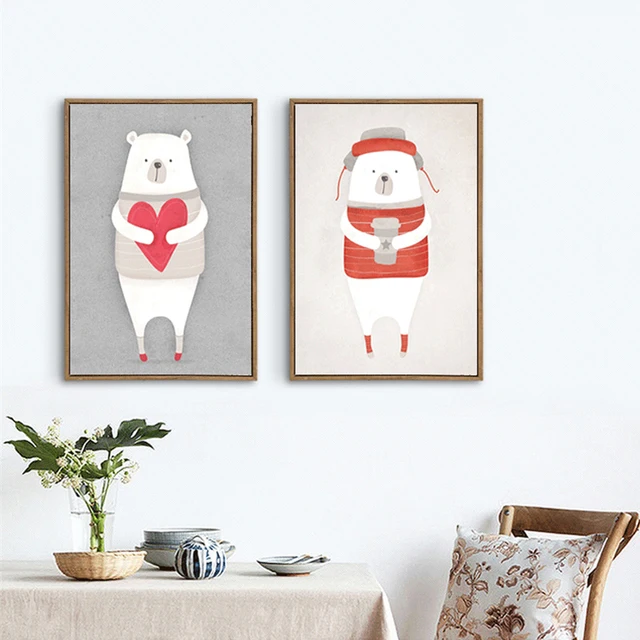 Haochu Cartoon Lovely Polar Bear Animal Wall Poster Canvas Painting Haochu Cartoon Lovely Polar Bear Animal Wall Poster Canvas Painting For Baby Nursery Room Kindergarten Modern