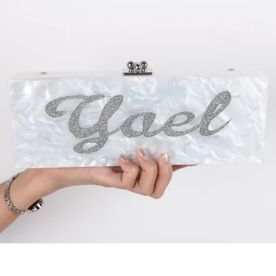 

Customized Private Designated Alphanumeric Digital Acrylic Evening Dress Dress Bag Evening Bag Transparent Pearl Square Bag