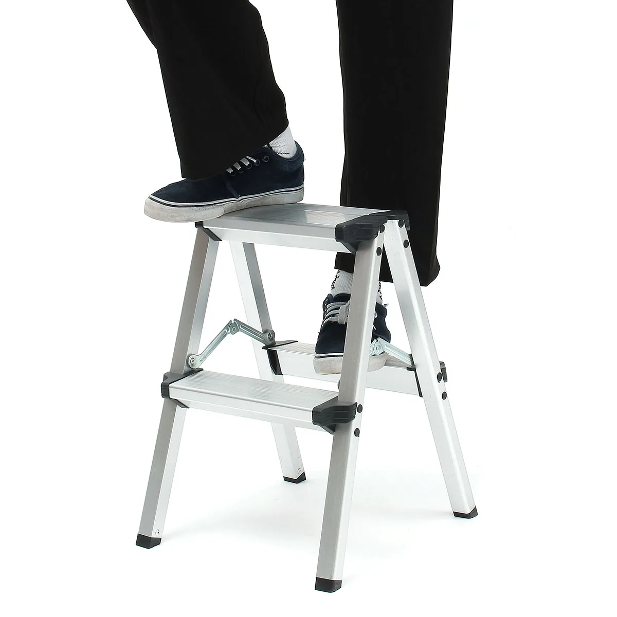 

150KG Folding Ladder Maximum Load 2 Step Stool Ladder Anti Slip Safety Aluminium Ladder