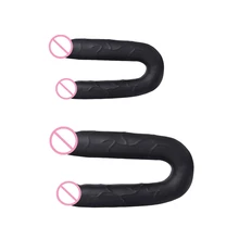 FFFSEX U Shape Double Dildo Flexible Soft Jelly Vagina & Anal Women Gay Lesbian Double Ended Dong Penis Sex Toys S L
