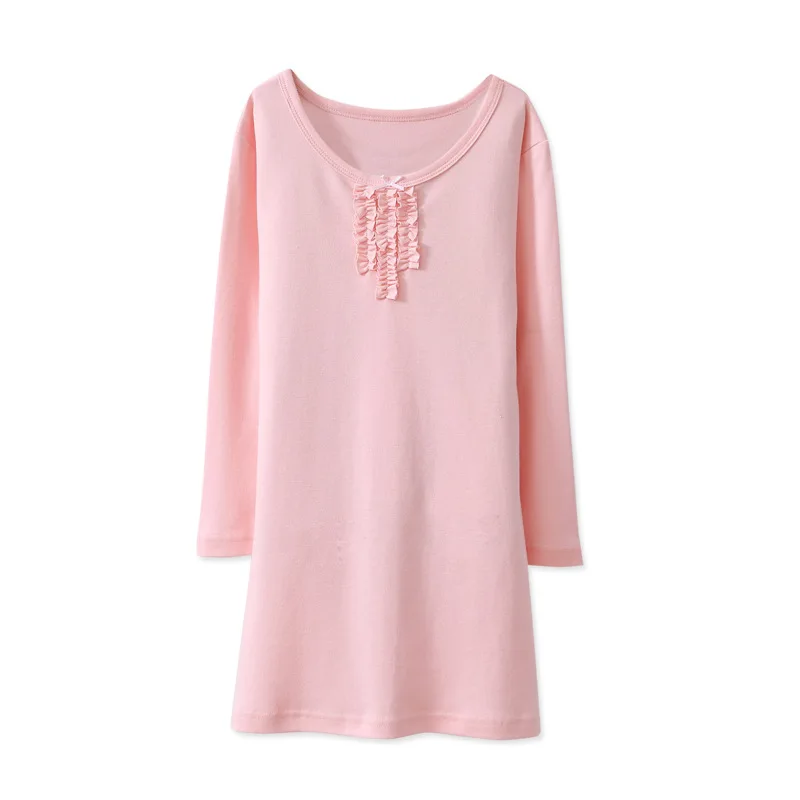 Однотонная одежда для сна для девочек ночные рубашки с длинным рукавом для девочек, хлопковые детские пижамы, платье Детское ночное платье Одежда для От 2 до 10 лет - Цвет: Розовый
