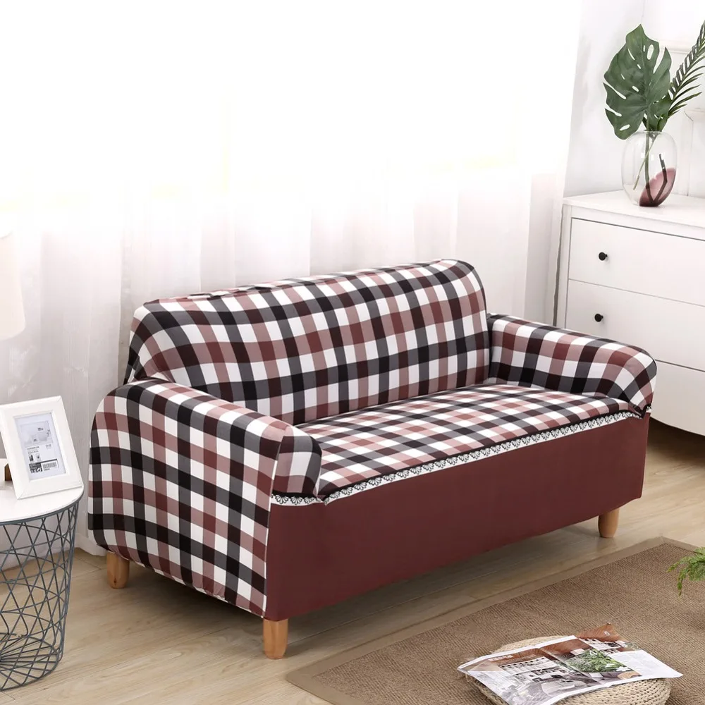 Клетчатый узор, толстый плюшевый чехол для дивана, зимний, все включено, тянущийся мебельный чехол, без подлокотника, раскладной диван-кровать, 1 шт