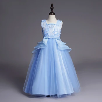 

new baby girl clothes Birthday party Stage performance Sleeveless Lace girl dress long Wedding presiding girl princess dress