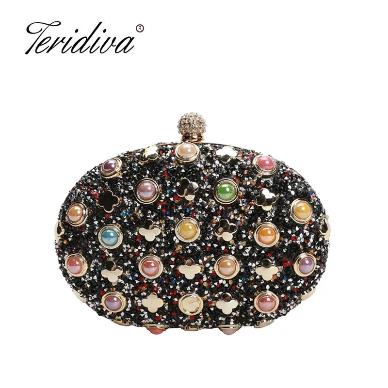 

Brand Luxury Vintage Beaded Women Evening Bags Rhinestones Wedding Handbags Diamonds Pearl Handle Chain Shoulder Messenger Bags