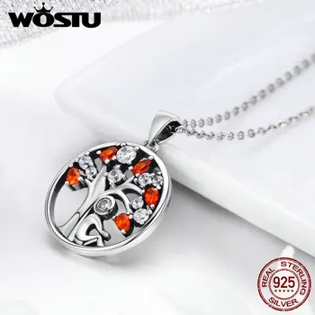 

WOSTU Authentic 925 Sterling Silver Red and Green Tree of Life Chain Link Pendant & Necklace For Women Luxury Jewelry BKN203