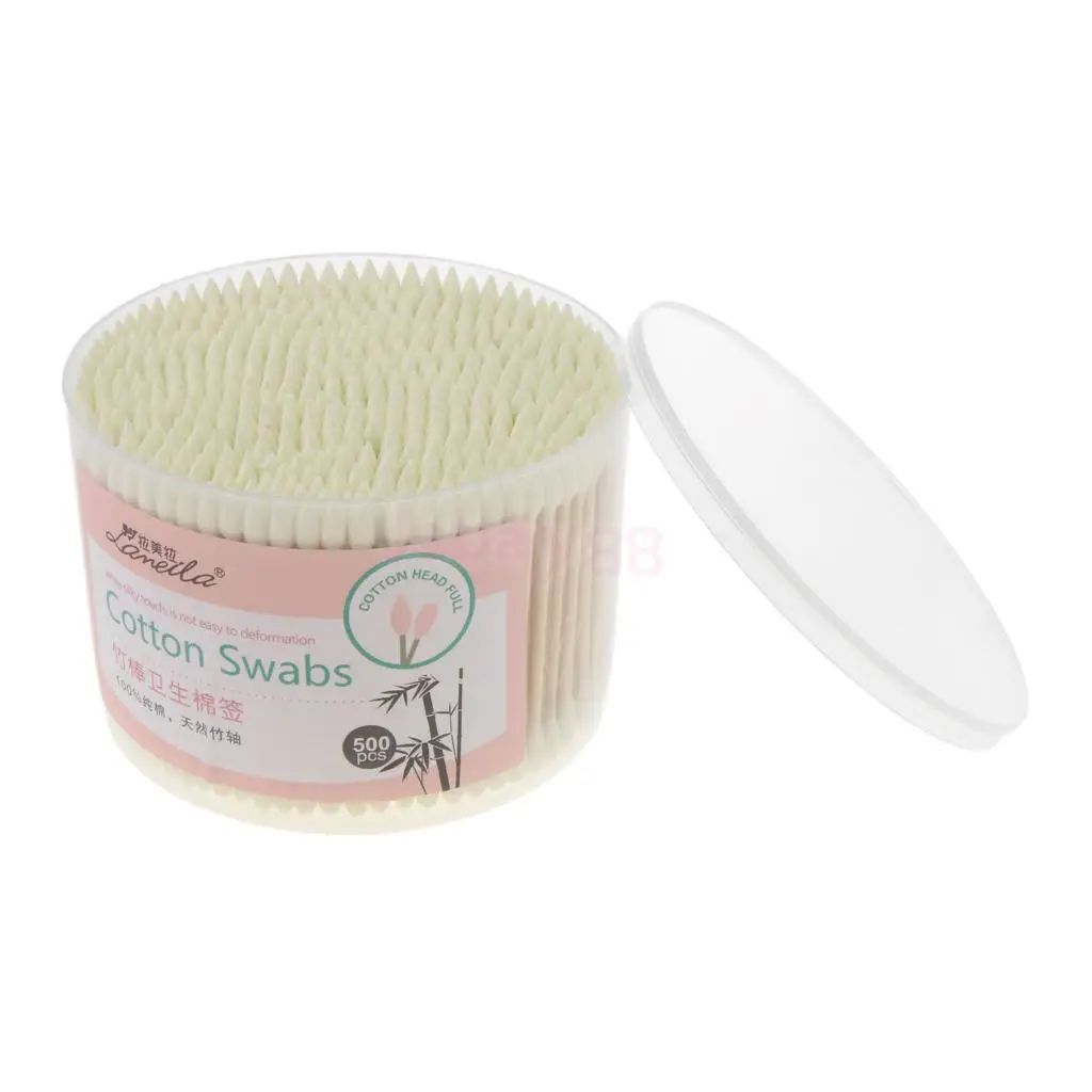 500 Pcs/Box Double Head  /Pointed Tips Makeup Cotton Swab Buds Ear Cleaning Tool Sturdy Wooden Handle