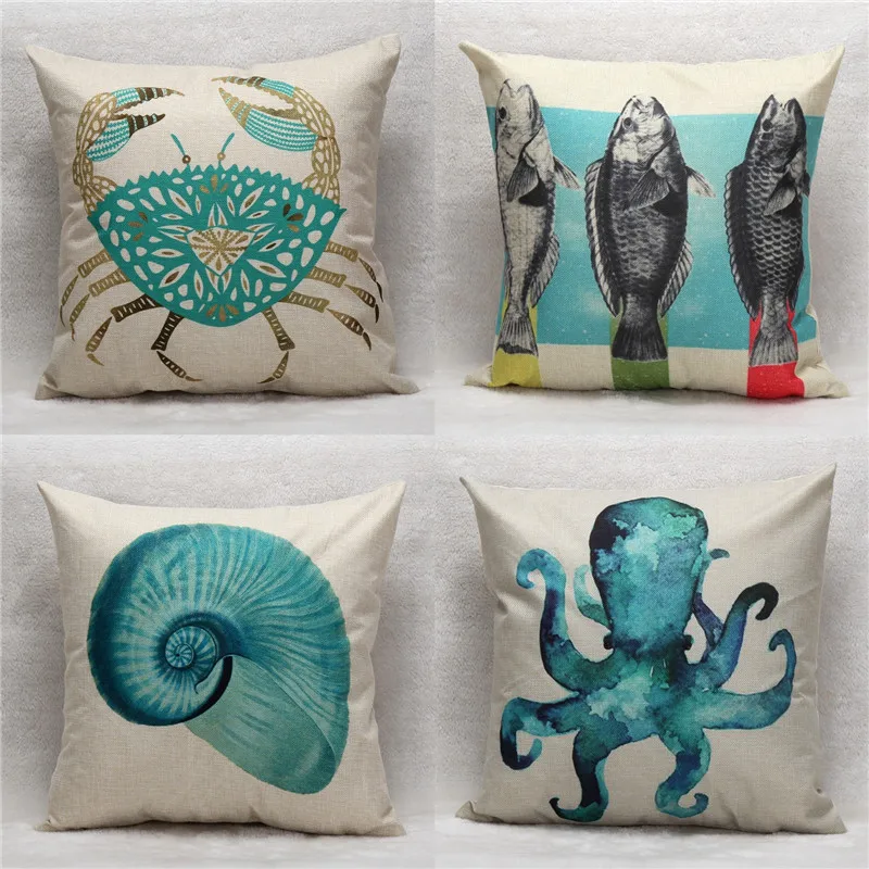 45x45cm Octopus Fish Crab Conch Print Pillow Covers Decorative Pillow