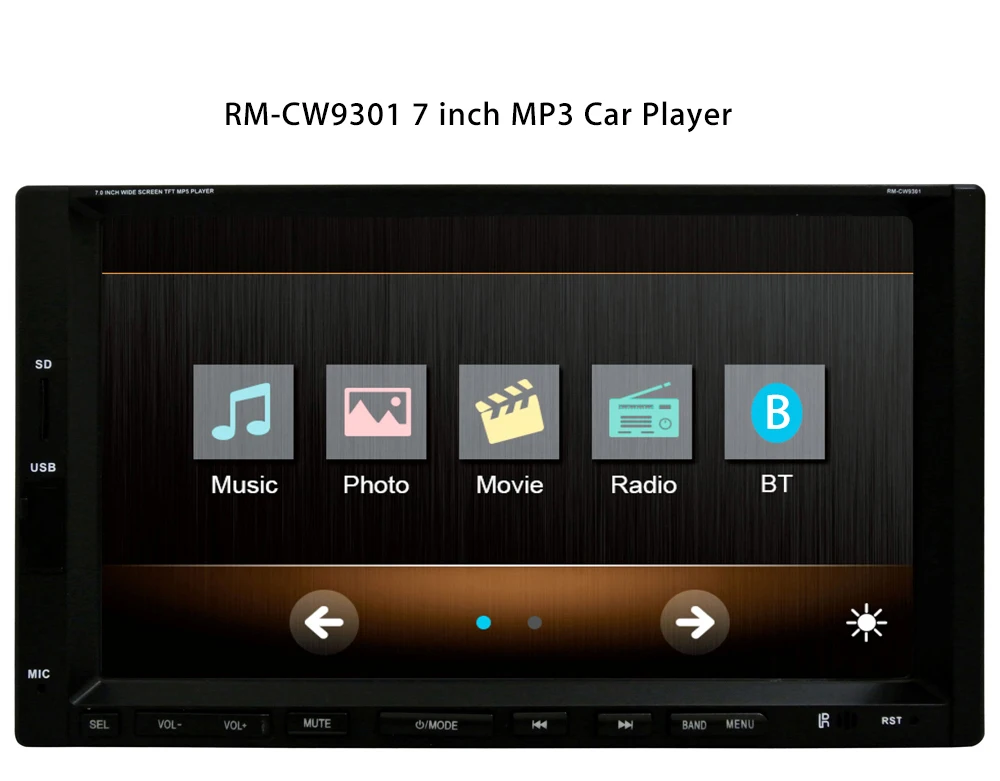 1080 P RM CW 9301 7 дюймов автомобиля Радио аудио стерео Сенсорный экран Bluetooth MP3 MP4 плеер