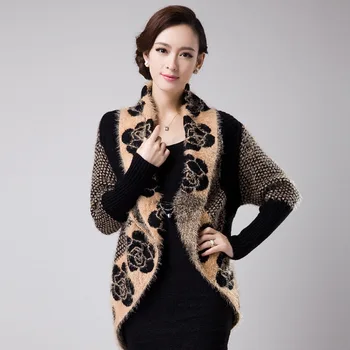 

Ladychili Women's Clothing Soft Mohair Knitting Flower Pattern Sweater Cardigans Jacket Ladies Bat Sleeve Long Cardigans J92