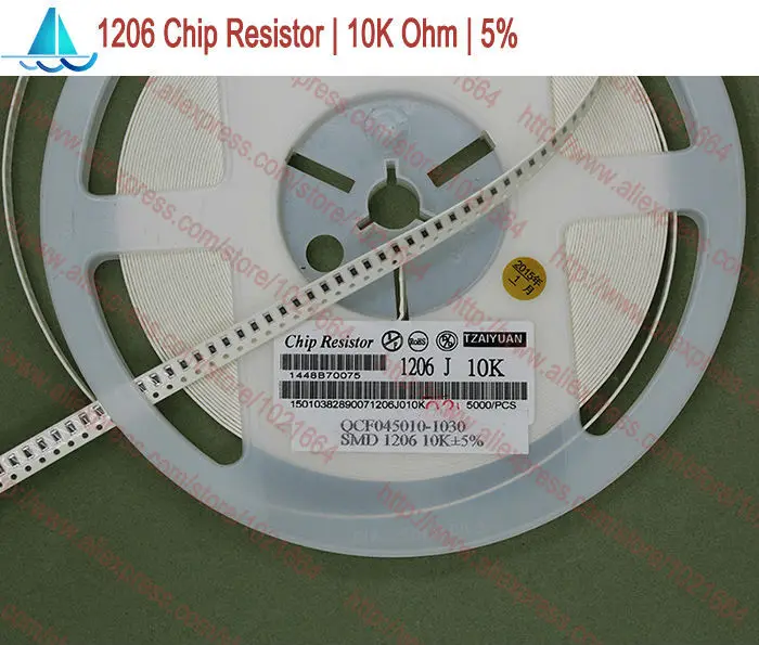 (1000pcs/lot) 1206 10K ohm 5 SMD Chip Resistor Thick Film Resistor 5 10K Ohm Chip Fixed