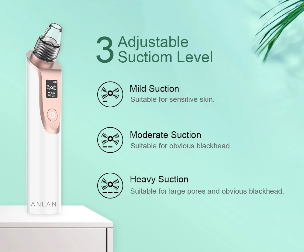 Removedor de Cravo Ferramentas de Cuidados Removedor de Cabeça Anlan Vácuo Pore Cleaner Comedões Acne Faciais Espinhas Comedão Extractor Remoção Preta 4 Utensílios de cuidado facial