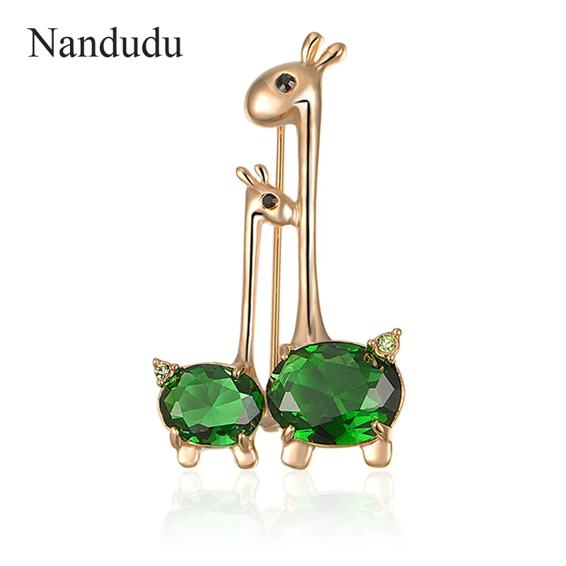 

Nandudu Green Cubic Zirconia Brooch Pin Animal Giraffe Sweet Mother-baby Austrian Crystal Brooch Accessories Gift Hot Sale X217