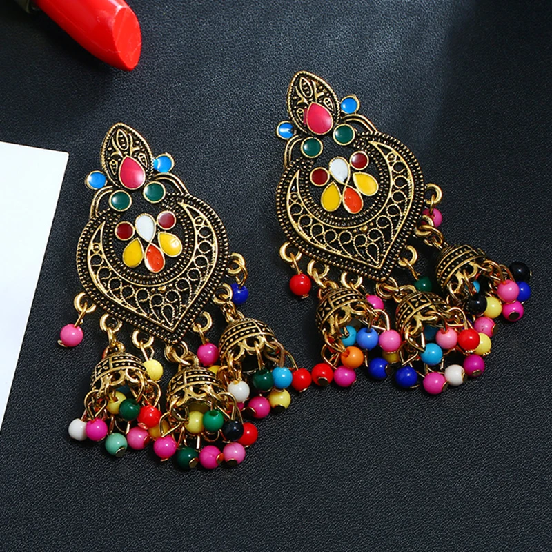 Big Round Multicolor Long Dangling Tassel Earrings Fashionable Tribal Jewellery