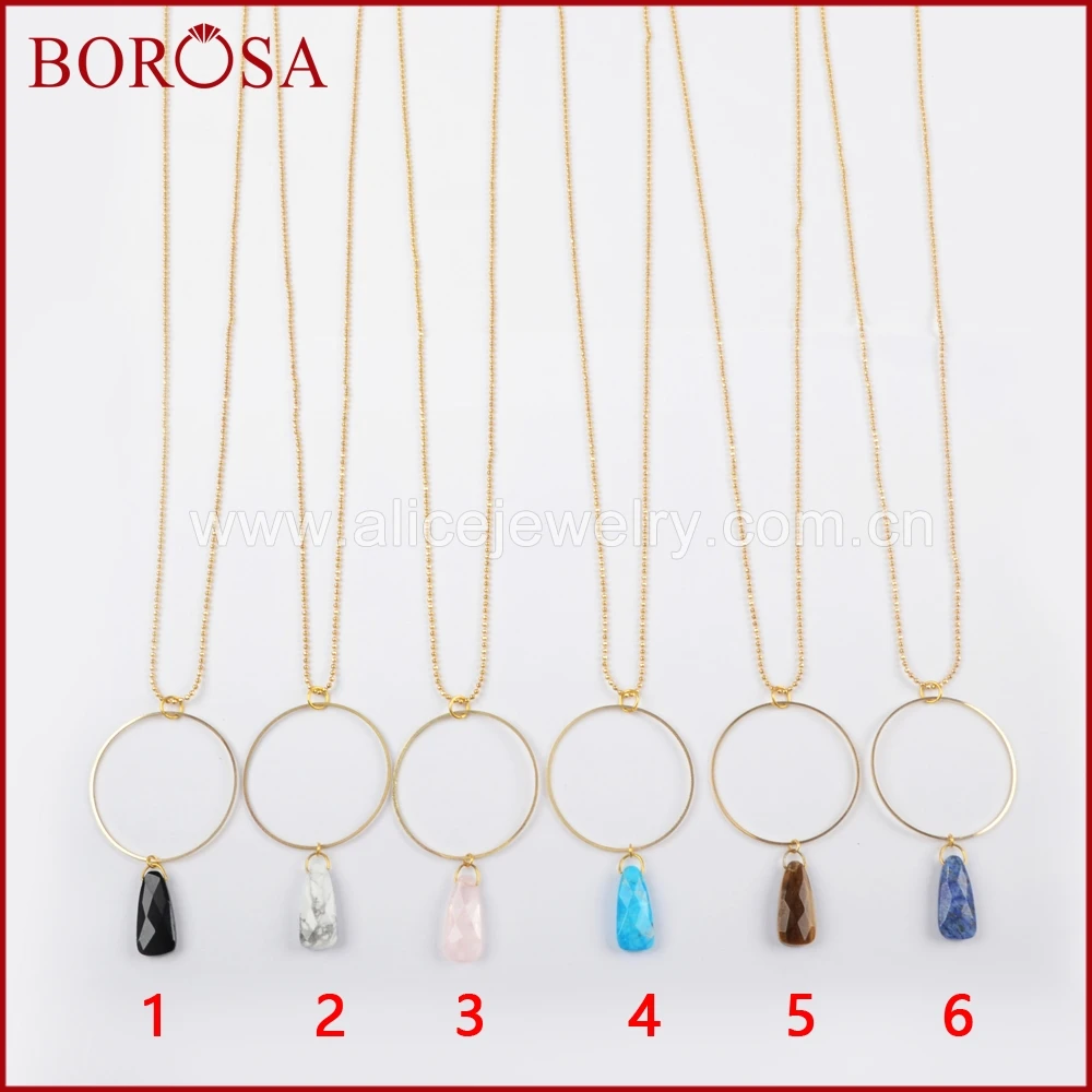Borosa золотистого цвета говлита Lapis Агат камень кулон с золотой круглый длинные