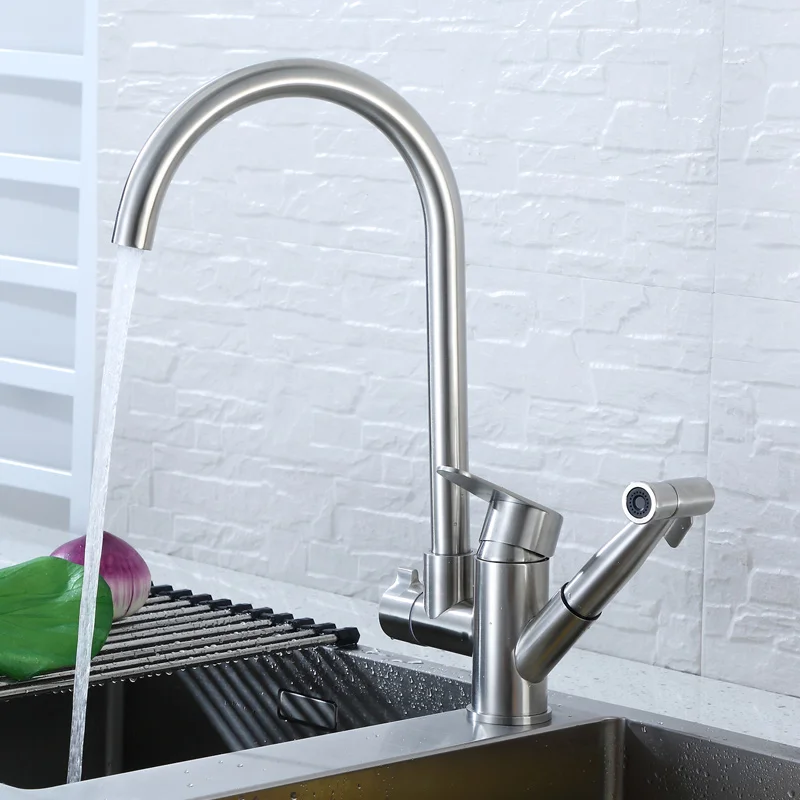 

304 stainless steel hot and cold kitchen faucet pull out type with bidet spray gun shower sprayer retractable sink faucet