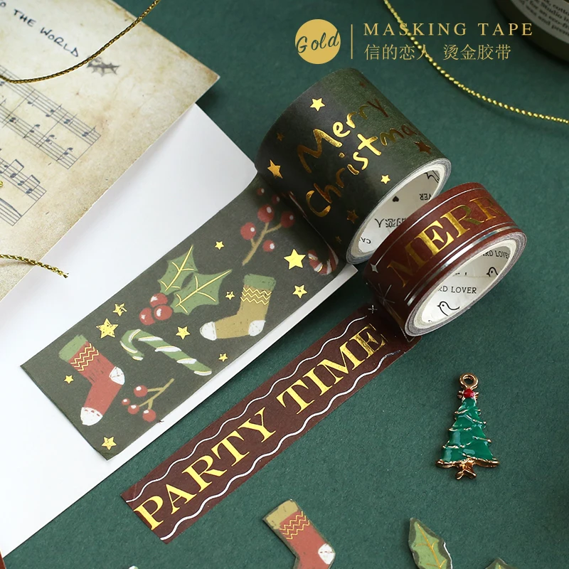 2 шт./Партия DIY Kawaii японская бумага декоративная клейкая лента красочные Merry Christmas Gold васи лента/маскирующая Лента наклейки