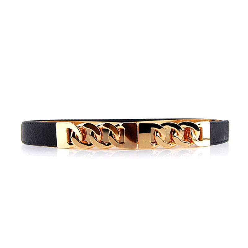 women belts Designer brand high quality with Gold Metal twist chain buckle elastic belt For ...