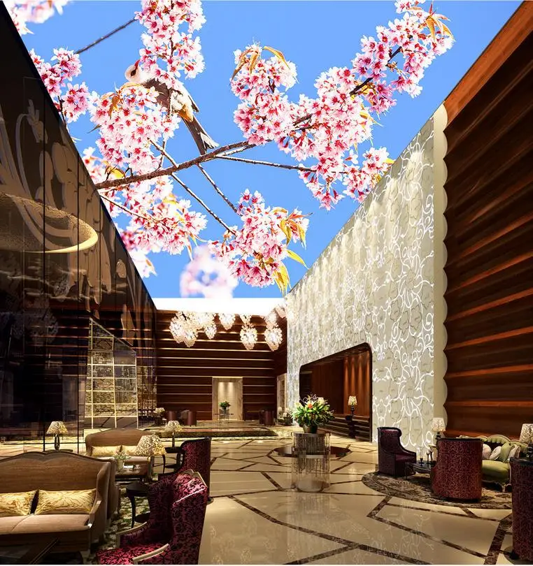 

3d wallpaper nature Fantasy blue magpie peach ceiling Custom photo wallpaper 3D stereoscopic Home Decoration