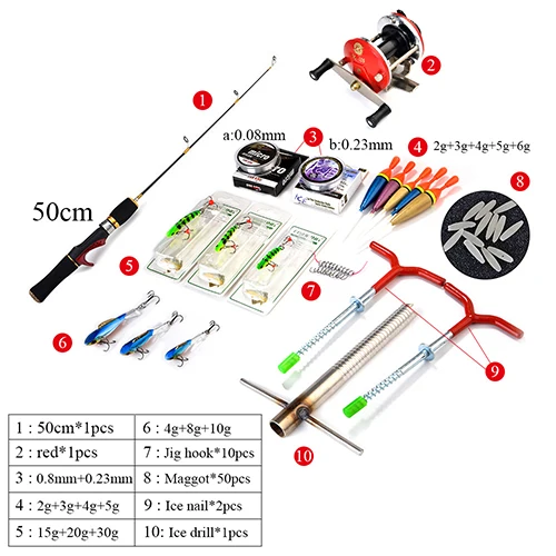 FISH KING ледяная Удочка с катушкой для подледной рыбалки/спиннинговое удилище комбинированное для зимней снасти для подледной рыбалки - Цвет: 020