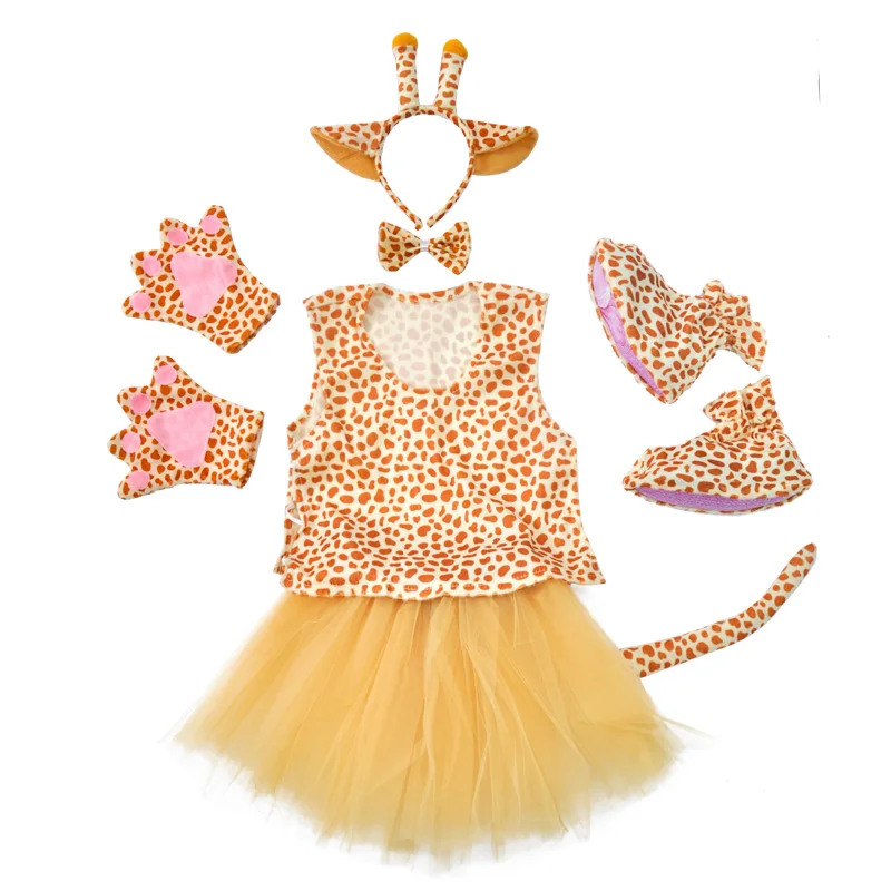 

Children's Day Giraffe Party Costume Suits Tutu Dress for Girls Pants for Boys Animal Cosplay Costumes with Shoes for Halloween