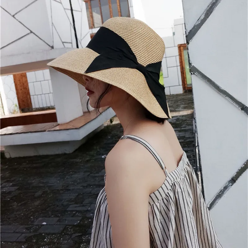 

[La MaxPa] Fashion big bow sun hats hand made women straw cap beach big brim hat casual glris summer cap