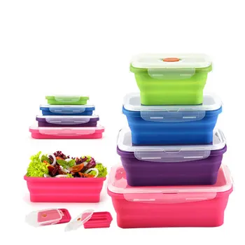 

Folding Silicone Lunch Box Portable Bowl Colorful Food Storage Container Kitchen Microwave Tableware Household Outdoor bento box