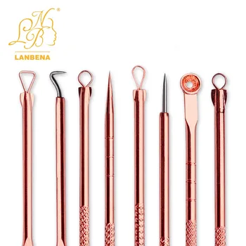 LANBENA 4PCS Rose Gold Pimple Blackhead Remover Treatment Needle Black Mask Acne