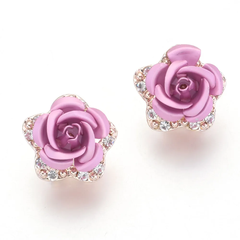 Romantic Rose Pink Star Stud Earring for Women Rose Flower Earrings