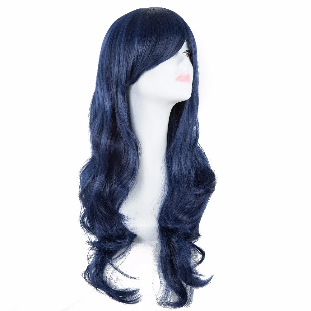 Cos-play Wig Fei-Show Synthetic Heat Resistant Fiber Long Wavy Dark Blue Hair Costume Cartoon Women Peruca Party Salon Hairpiece