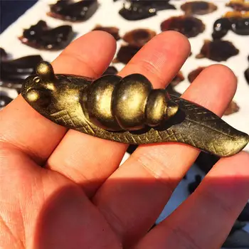 

1pcs Natural gold obsidian crystal hand-carved lovely snail animal halo crystal clusters obsidian