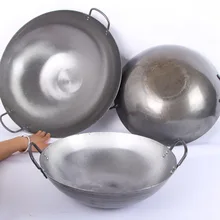 Традиционный китайский стиль старые Двойные Уши большой железный горшок ВОК без покрытия утолщенная круглая Нижняя сковорода большой ковш отель