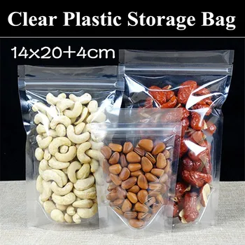 

100pcs 14x20+4cm (5.5"x7.9") 160micron Stand up Clear Plastic Packaging Bag Transparent Recloseable Gift Plastic Zip Pouch