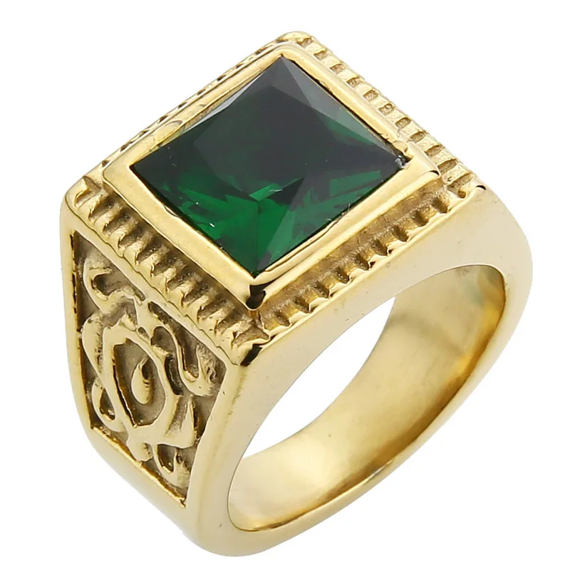 Ювелирные изделия Valily, Женское Обручальное кольцо из нержавеющей стали, модное цветочное квадратное кольцо из зеленого стекла для мужчин, Золотое кольцо, ювелирные изделия - Цвет основного камня: gold-green glass