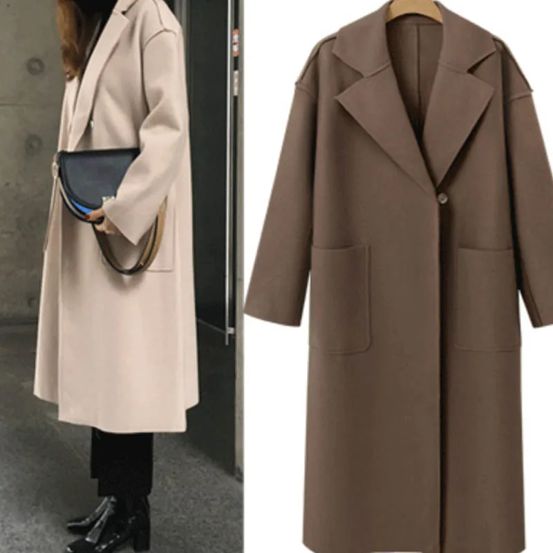 NORMOV осеннее Женское пальто Harajuku уличная одежда корейская бархатная куртка шерстяное пальто женское офисное однотонное пальто с широкой талией