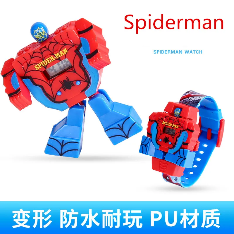 3D деформация Robotl трансформация детские часы детские игрушки Человек-паук детские часы водонепроницаемые цифровые электронные детские часы - Цвет: Spider Man