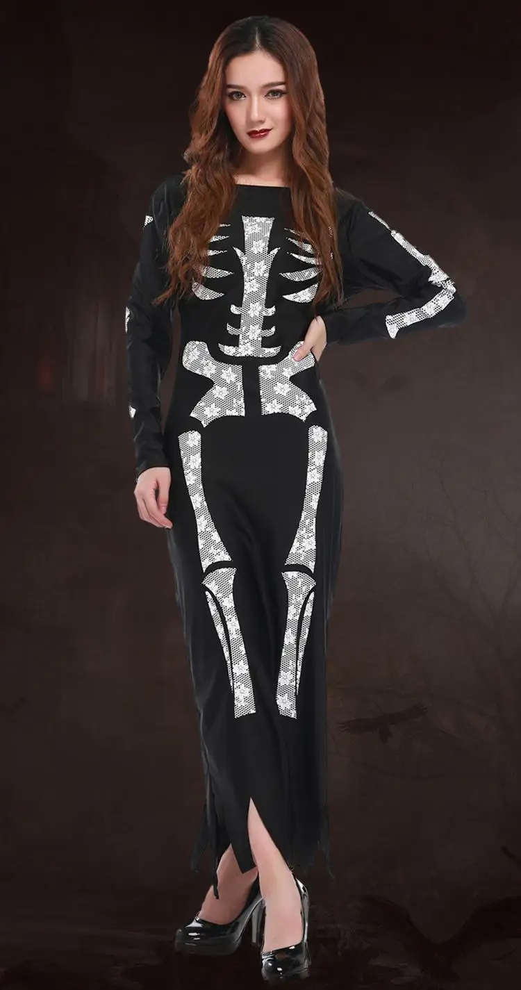 Halloween skull skeleton scary costumes for men women children black and white ghost suits options bodysuit dress S479
