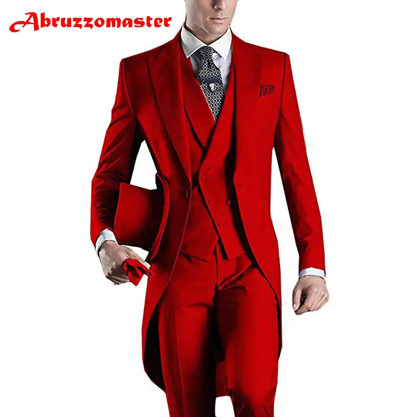 Abruzzomaster Rojo Manana Trajes De Hombres Es Guapo 3 Piezas Boda Formal Trajes Frac Traje De Negocios Para Hombres Aliexpress