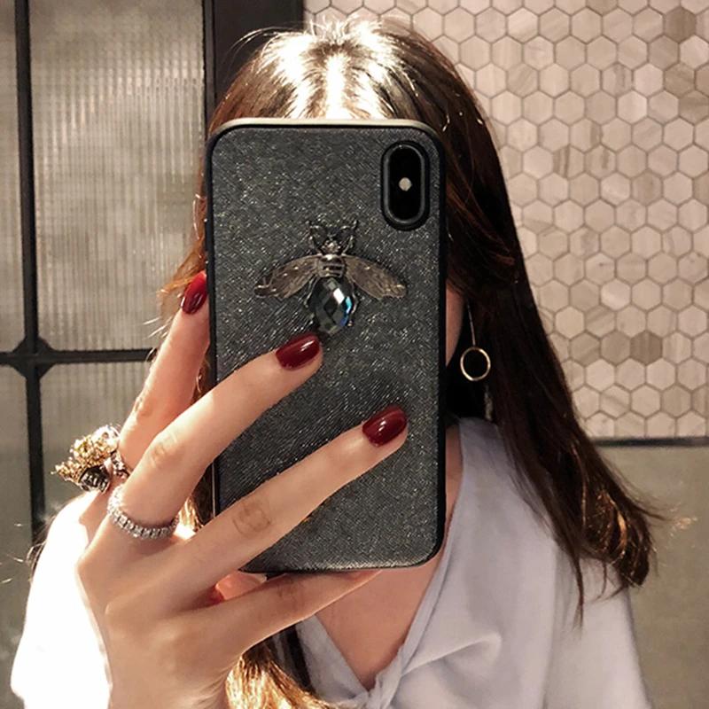 الفاخرة العلامة التجارية الماس النحل Glitte لينة حقيبة لهاتف أي فون 6 S 7 8 زائد X XR XS ماكس الصلب غطاء ل samsung galaxy s8 S9 S10 E ملاحظة 9