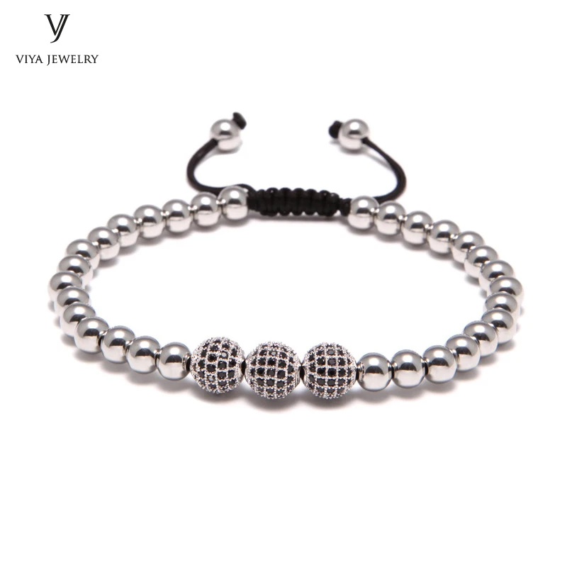 New High end Luxury Bracelet ,8mm Pave Setting Black CZ Beads & 6mm