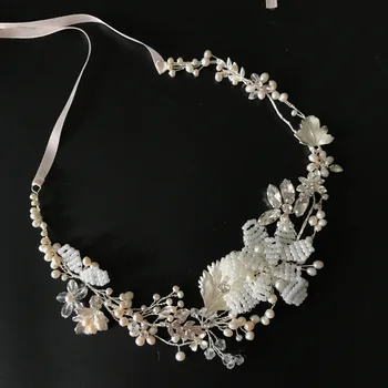 

Rhinestone And Pearls Hair Vine Wedding Crown Handmade Flower Bridal Headpiece Wholesale Wedding Jewelry Party Headband Tiara