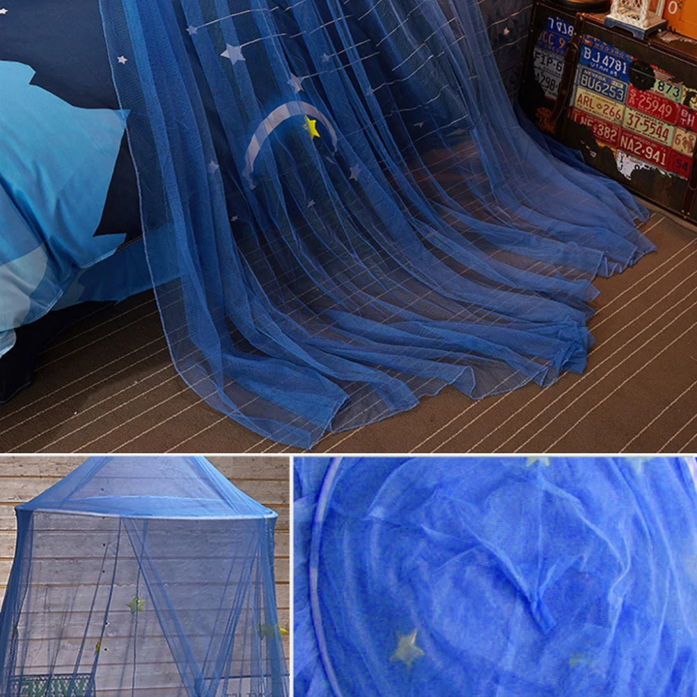 Принцесса кроватки сетчатые занавески игровой дом палатка голубая звезда обувь для девочек Круглый купол чтение играть детская кровать