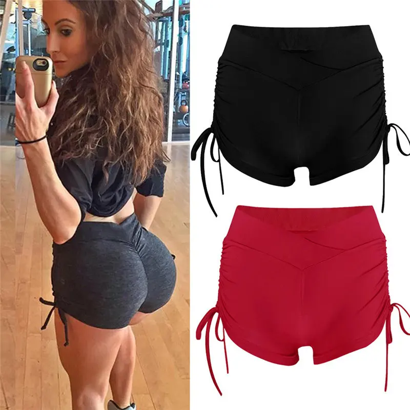 Sports Shorts Women High Waist Yoga Shorts Quick Dry Streetwear Breeches Purple And Red Solid Color Sports Shorts For Fitness (14)