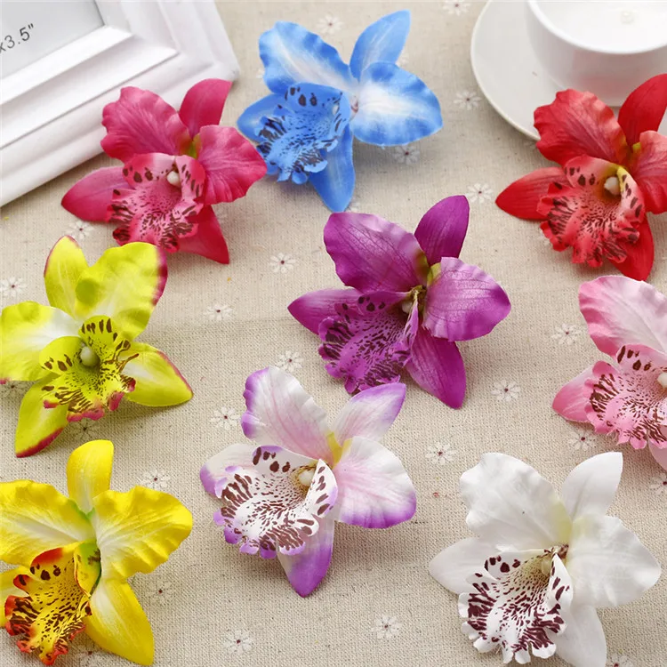 

New 10Pcs/lot 7cm Handmade Mini Artificial Silk Butterfly orchid Flowers Heads DIY Scrapbooking Flower Wedding party Decorative
