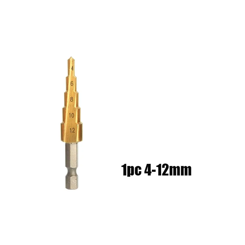 1pc 4-12mm Ступенчатые сверла из быстрорежущей с алмазным напылением для Титан покрытием 3-12/13 на возраст от 4 до 12 лет/20 мм/22 мм/32 мм конус дыропробивной пресс 1/4 ''шестигранным хвостовиком бит пустотелого сверла диаманта для металла, дерева - Цвет: 1pc 4-12mm
