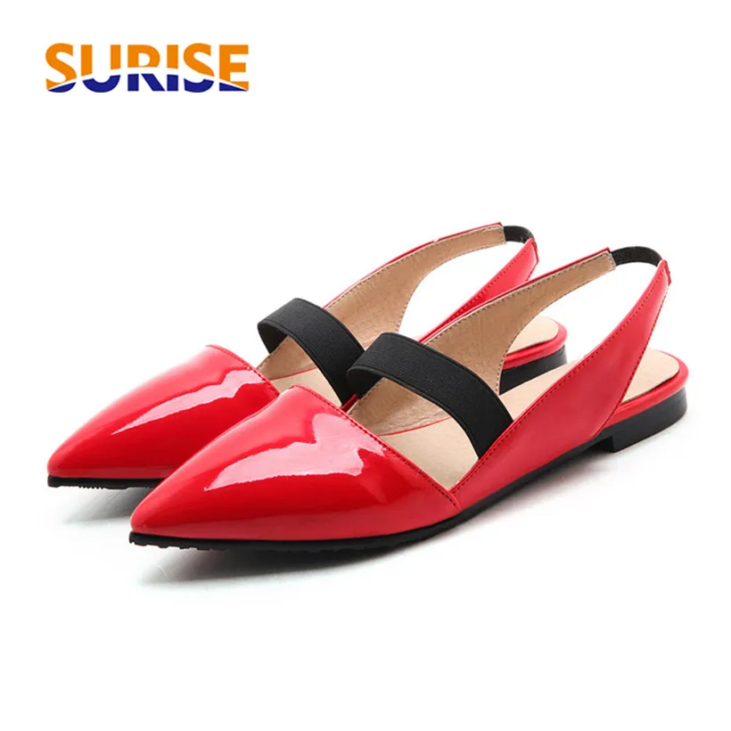 

Big Size Summer Women Sandals Low Block Heels Pointed Toe Patent Leather Elastic Band Casual Dress Office Black Ladies Slingback