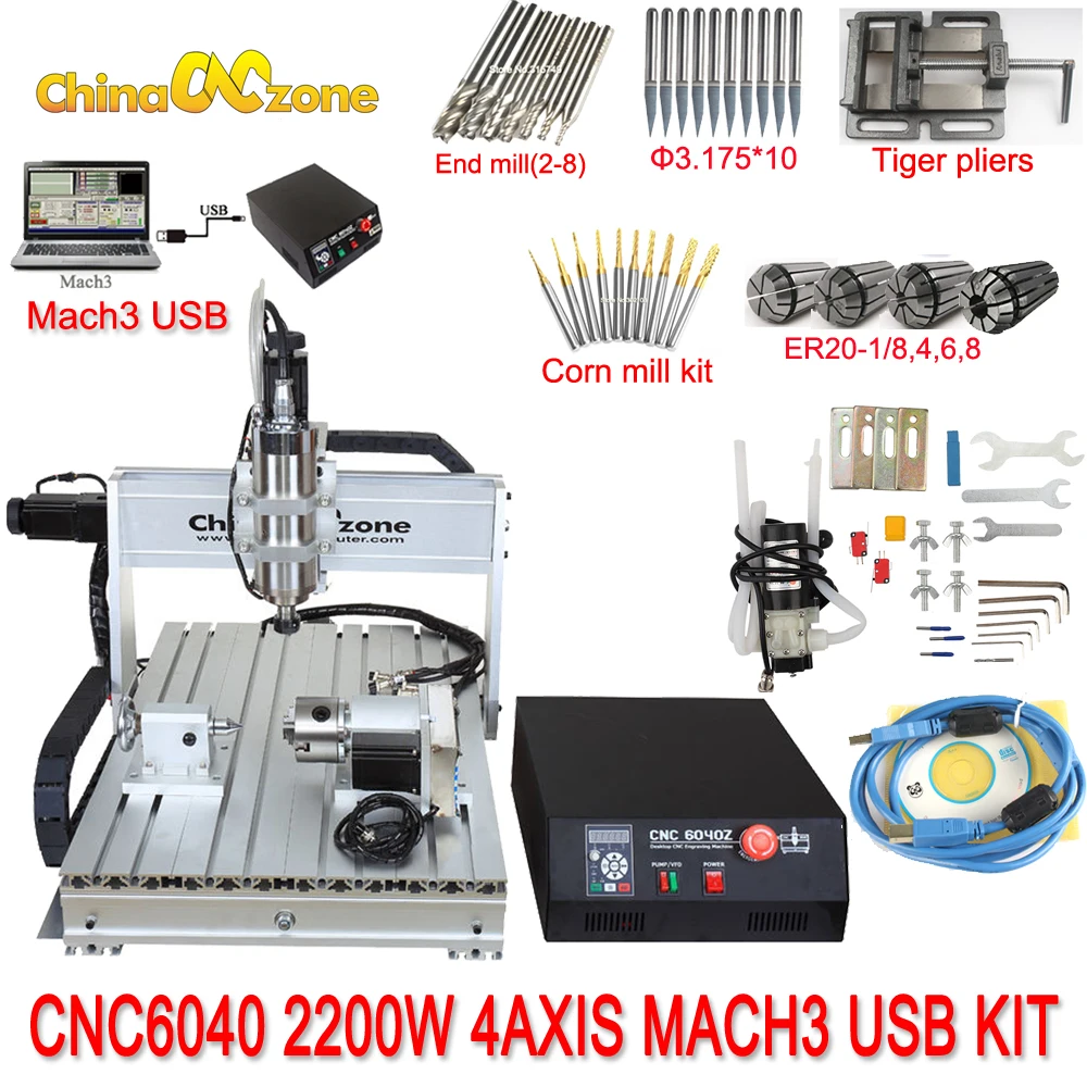 

CNC 6040 USB Mach3 control 2.2KW 4axis CNC router CNC wood carving machine Woodworking Milling Engraver Machine with Cooling
