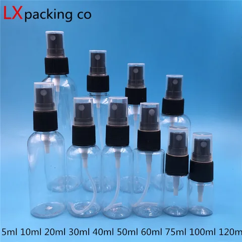 Garrafas de Spray Frete Grátis 30 60 100 ml Limpar Transparente Preto Pulverizador Perfume Parfume Cosméticos Recipientes 50 Pçs 10
